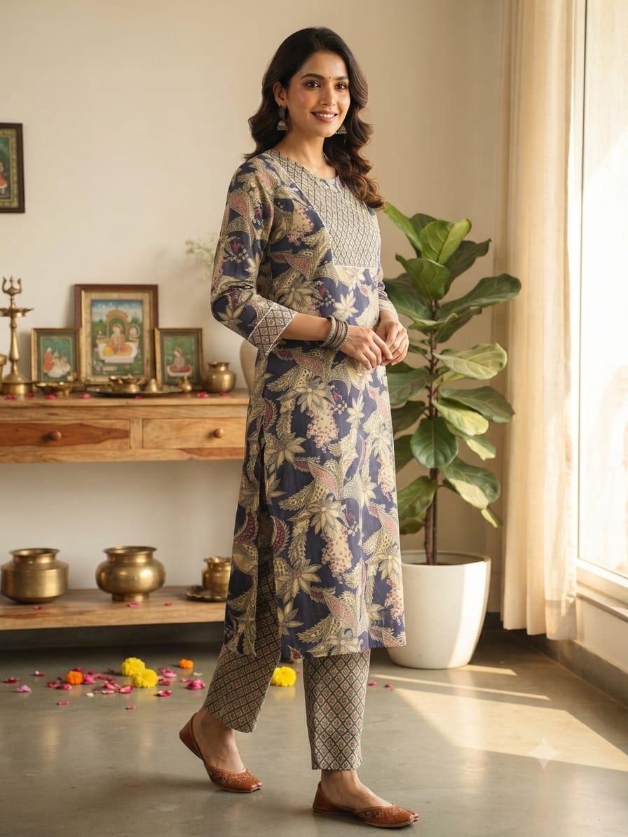 Hand block printed Stitched Cotton Kurtis with Pant