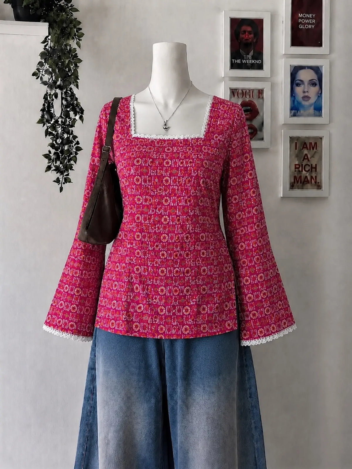 Premium Quality Bell Sleeve Viscose Rayon Square Neck Designer Pink Short Kurti For Women