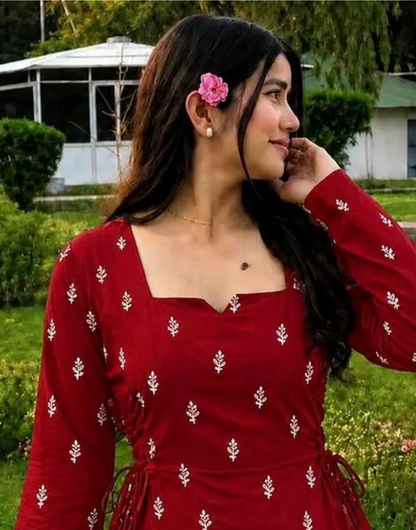 Women's Cotton Blend Printed Side Tie Short Kurti Bell Sleekves