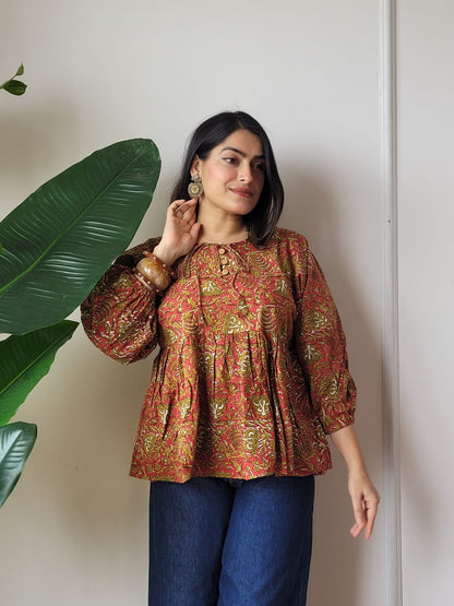 Hand Block Printed Women’s Short Peplum Tunic