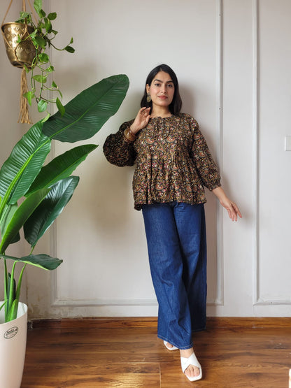 Hand Block Printed Women’s Short Peplum Tunic