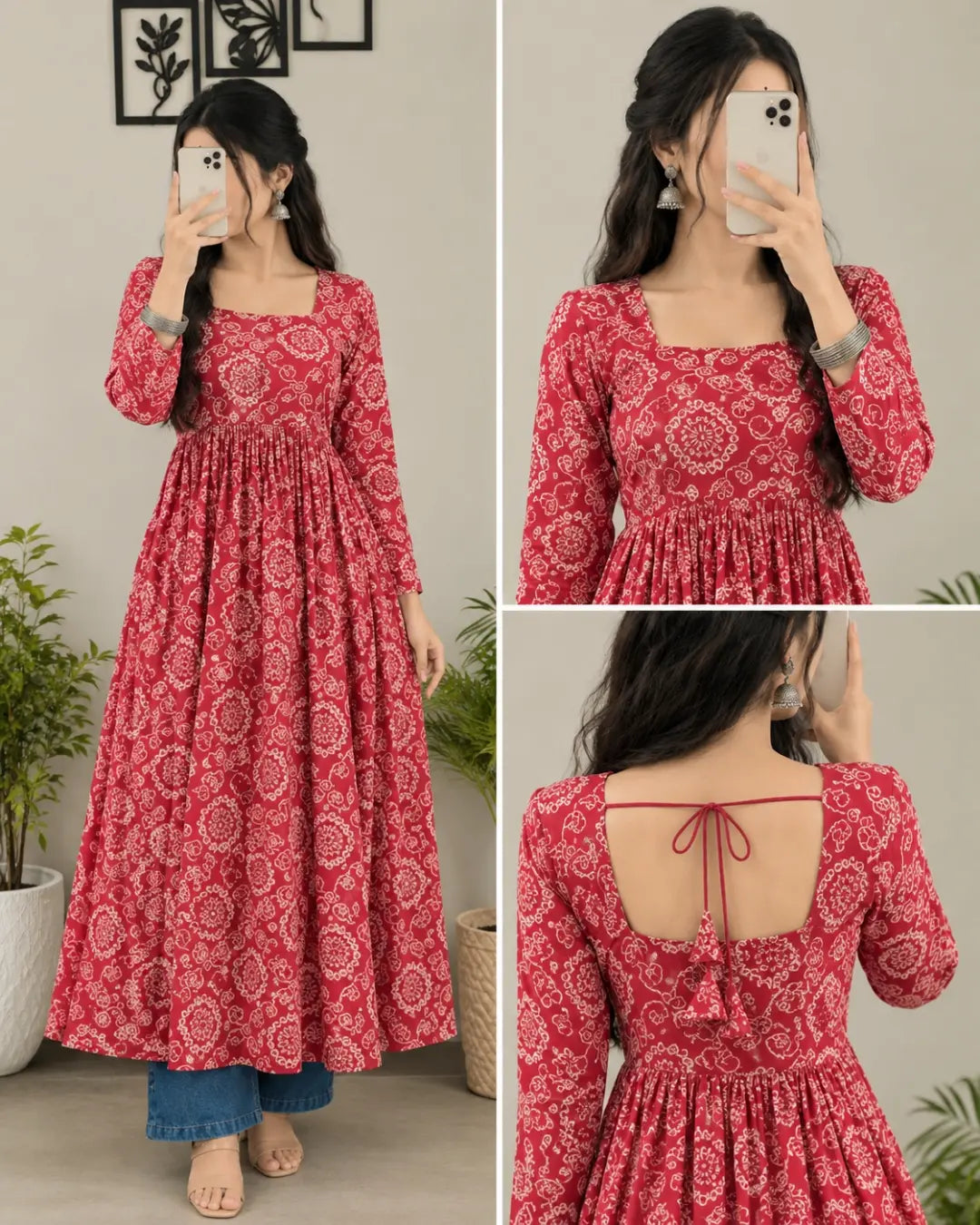 Printed Cotton Rayon A-line Kurta for Women