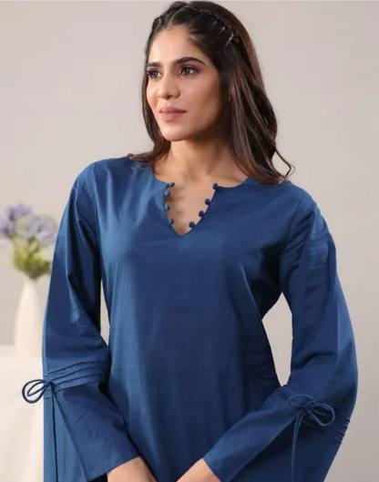 Women Cotton Blue short Kurta