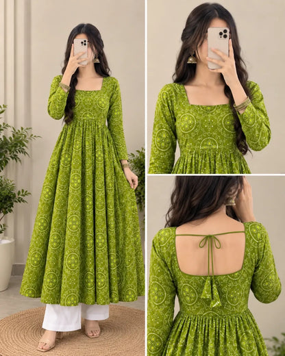 Printed Cotton Rayon A-line Kurta for Women