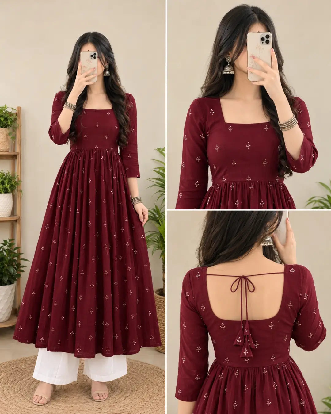 Printed Cotton Rayon A-line Kurta for Women