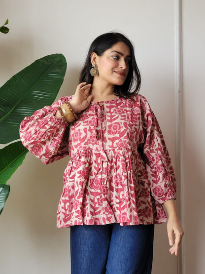Hand Block Printed Women's Short
Peplum Tunic
