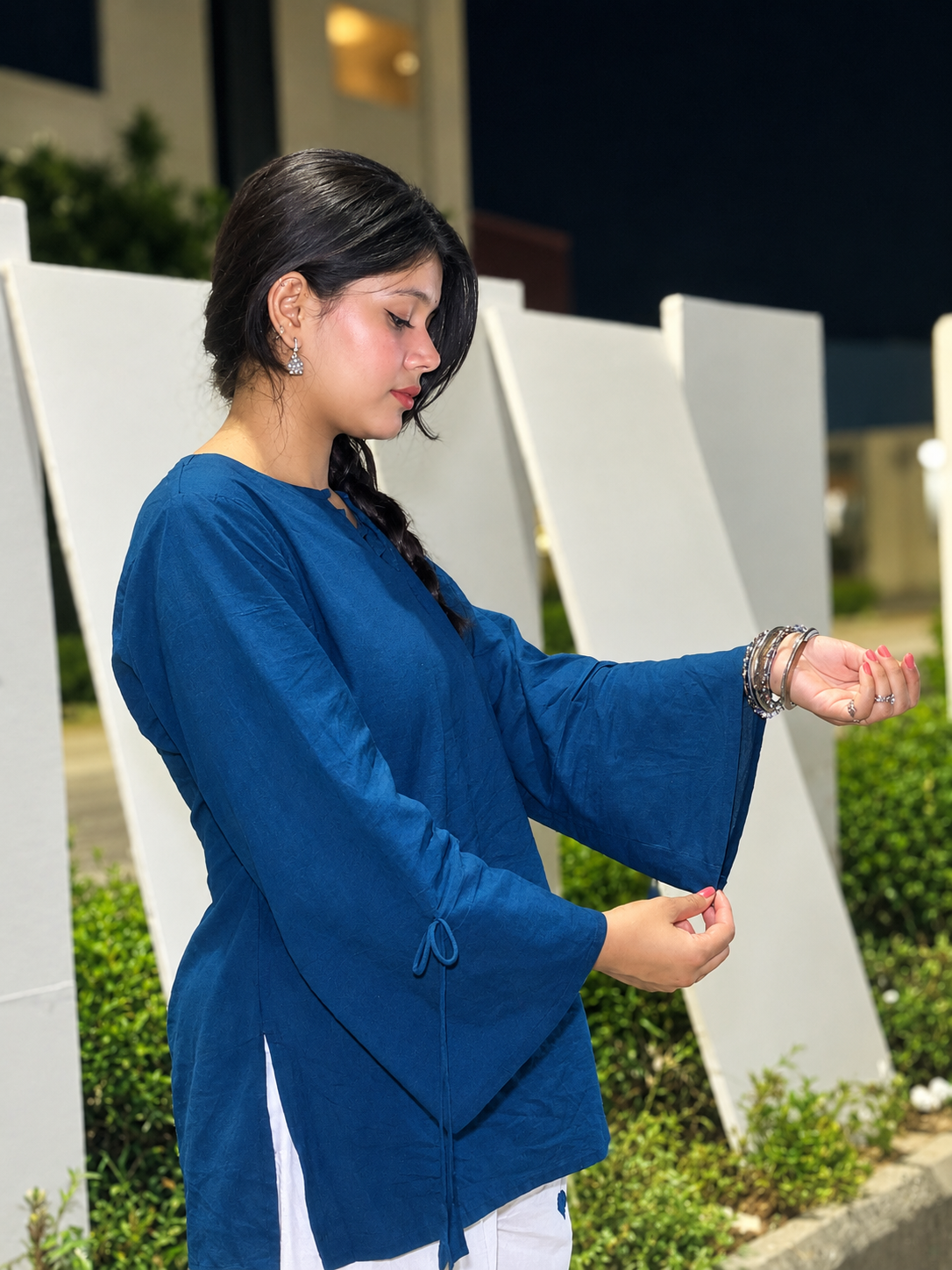 Women's Teal Blue 💙 Short Kurta and White Farshi Salwar Set | Soft Breathable Fabric | Stylish kurta set💫