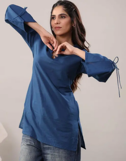 Women Cotton Blue short Kurta