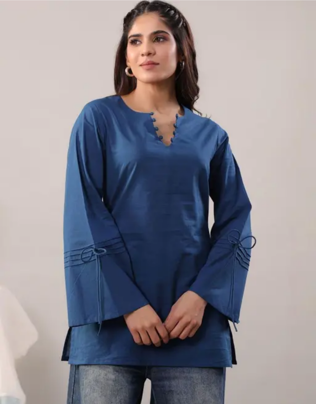 Women Cotton Blue short Kurta
