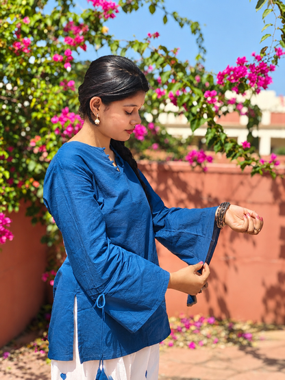 Women's Teal Blue 💙 Short Kurta and White Farshi Salwar Set | Soft Breathable Fabric | Stylish kurta set💫