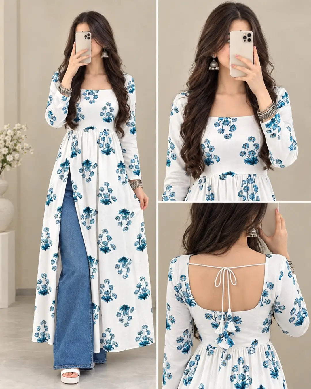 Printed Cotton Rayon A-line Kurta for Women