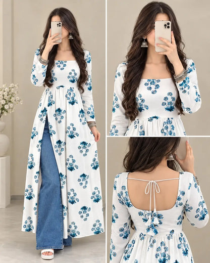 Printed Cotton Rayon A-line Kurta for Women