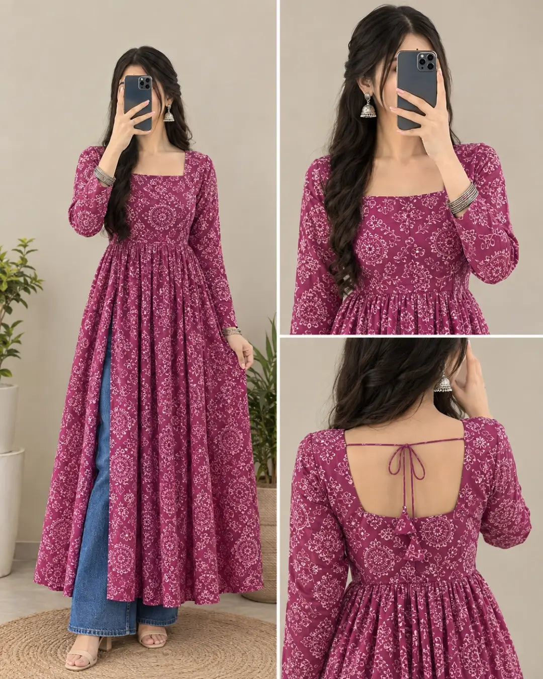 Printed Cotton Rayon A-line Kurta for Women